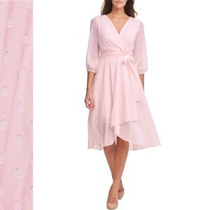 TOMMY HILFIGER Clip-Dot Chiffon Midi-Dress Wrap Style Belted Lined Back Zip